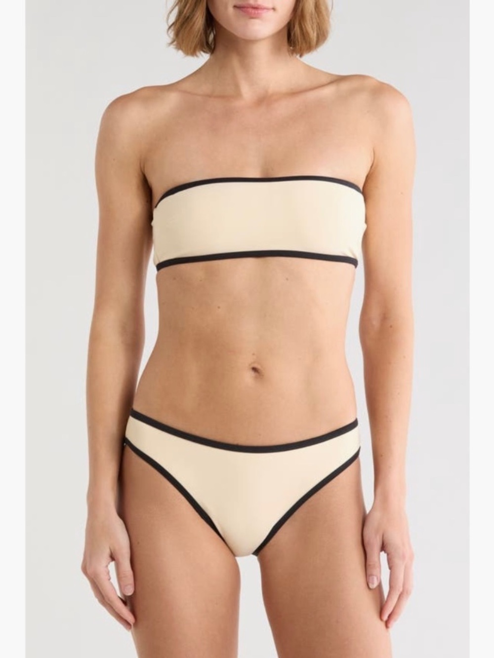 Vince Bandeau Bikini Top & Bottoms Set Ecru/ Black SZ XL